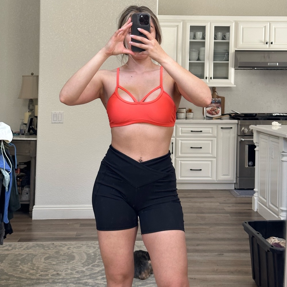 Orange sports bra: small